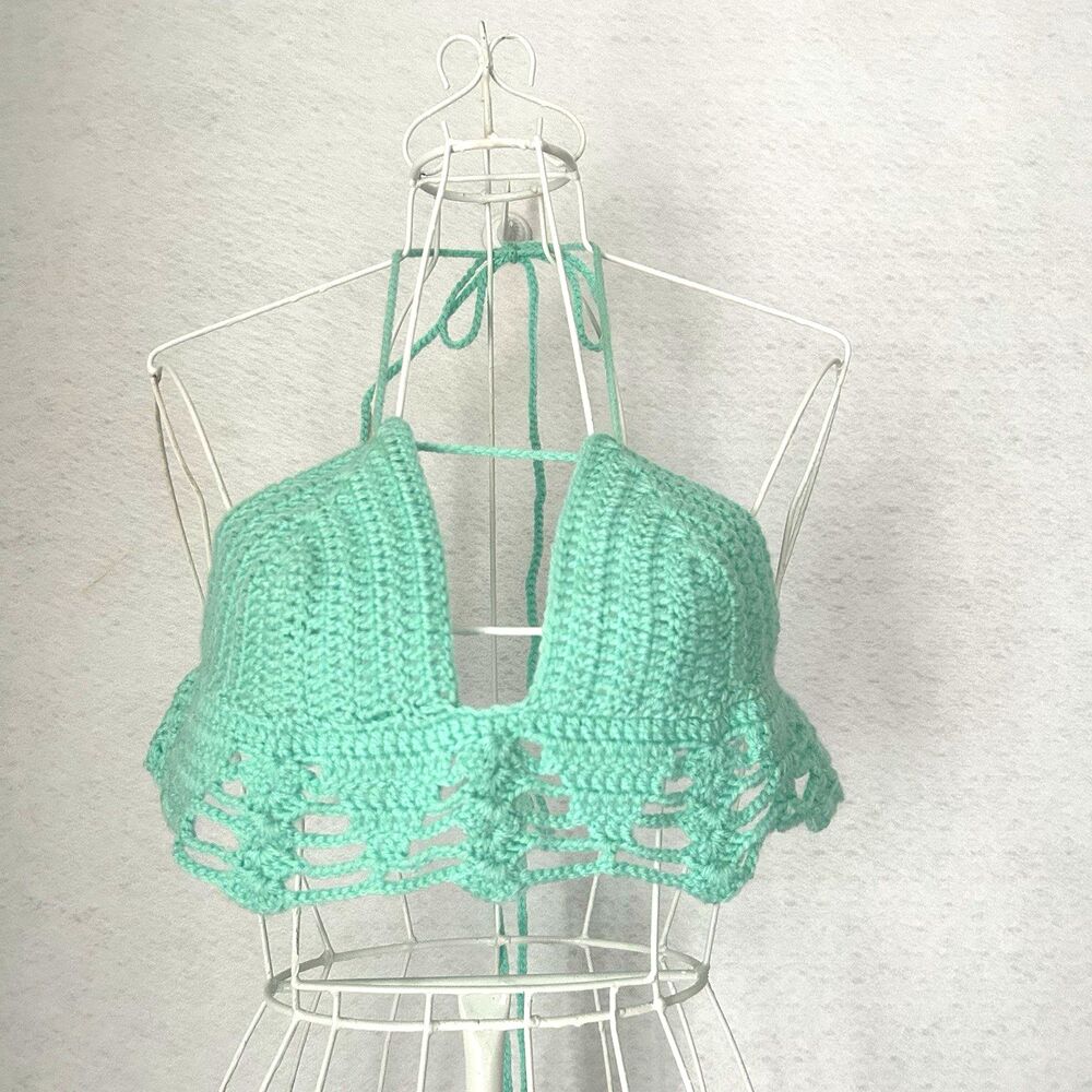 Crochet Bralette Women One Size Turquoise Handmade Coachella Festival Rave Boho